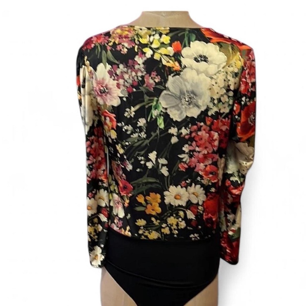 Designer Zara Multicolor Floral Wrap Low V-Neck Bodysuit Women’s Size M - Picture 4 of 9